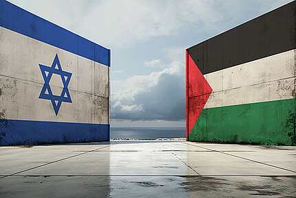 Flaggen von Israel und Palästina auf Mauer gemalt