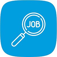 Light blue button with magnifying glass symbol and the word Job