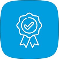 Light blue button with quality seal symbol