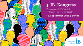 Bunte, comicartige Silhouetten mit Schriftzug zur Terminankündigung des IB-Kongresses