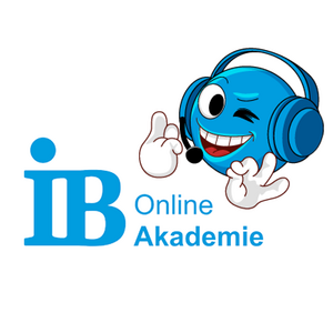 Blauer Smiley mit Headset zwinkert und zeigt Daumen hoch neben dem Schriftzug 'iB Online Akademie'
